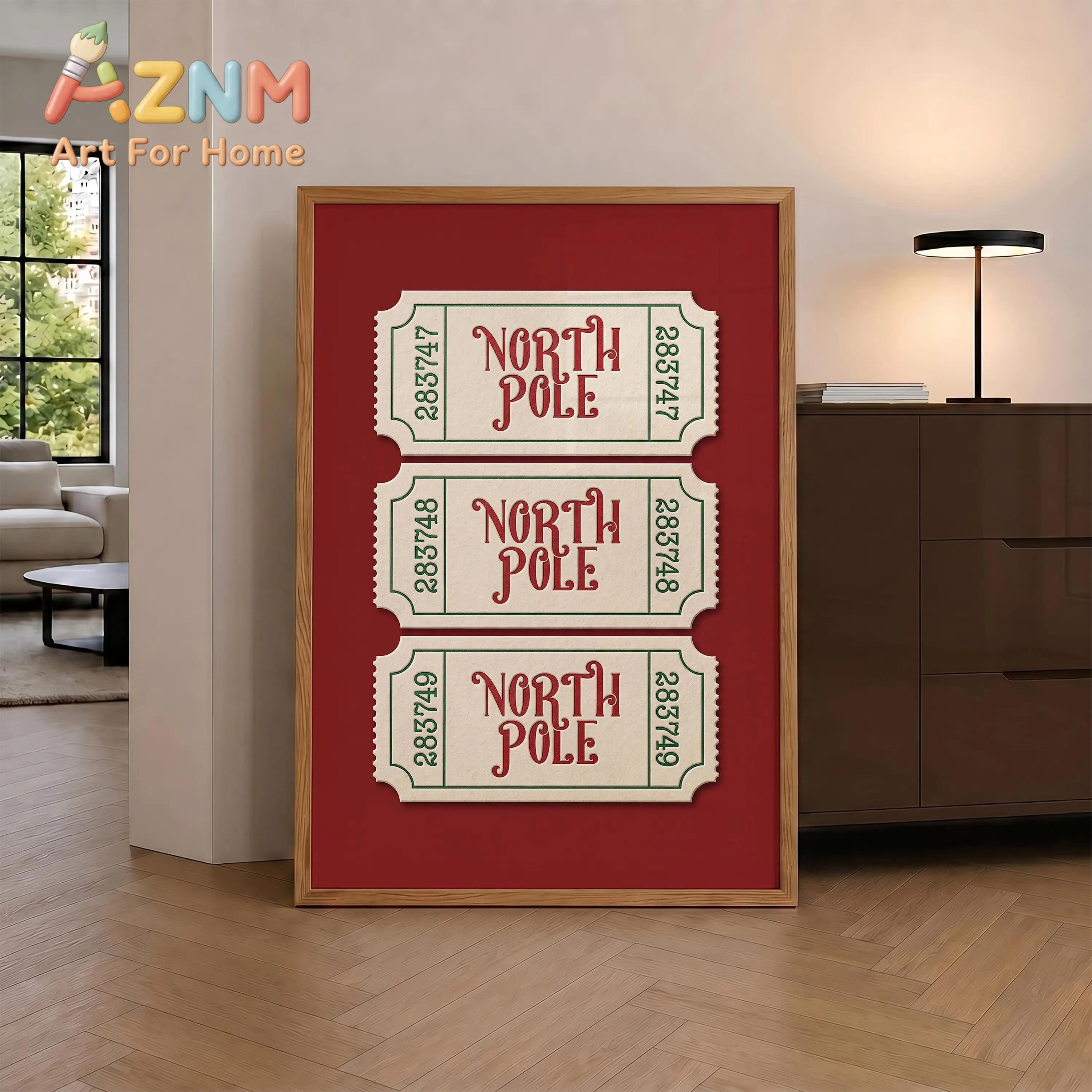 Trendy Christmas Ticket Canvas Wall Art Poster - Red Vintage Holiday Print, Funky Retro Christmas Poster for Living Room Decor