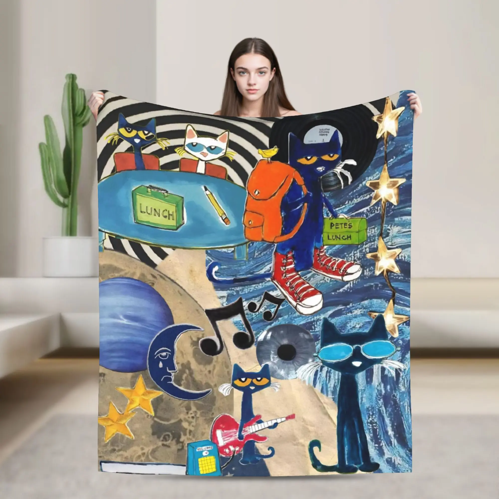 Pete the Cat  Blankets Groovy Cat Flannel Throw Blanket Airplane Travel Decoration Soft Warm Bedspreads,