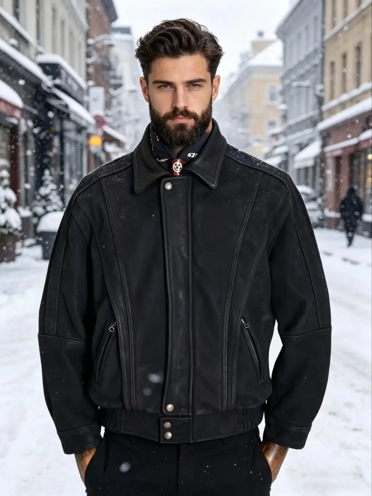Black Winter Leather Jacket Men Retro Vintage Style Plus Size 5XL Genuine Natural Cow Suede Turn-Down Collar Loose Coat