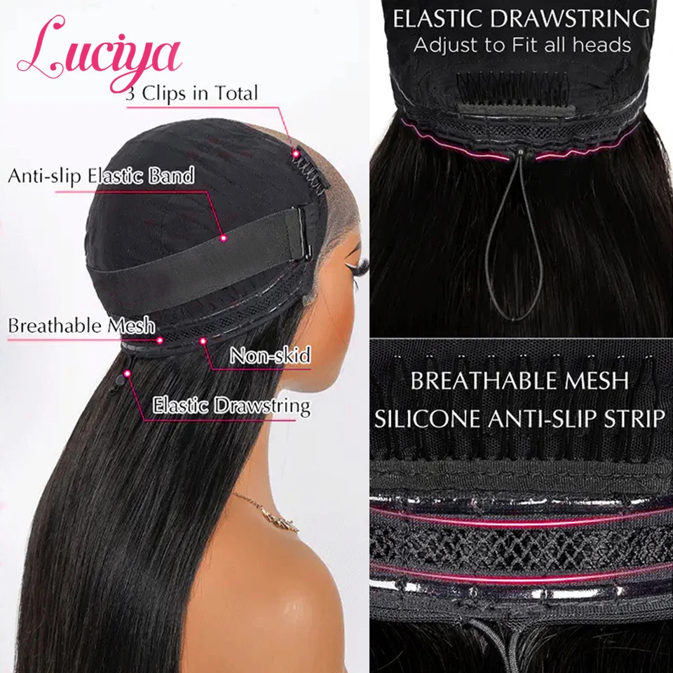 Glueless Pull Go Wigs with Elastic Drawstring 250% Straight 13x6 HD Lace Frontal Wigs Parting Max Full Lace Front Human Hair Wig image 4