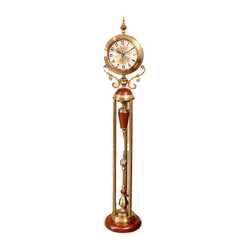 European retro light luxury vertical solid wood decoration metal grandfather clock