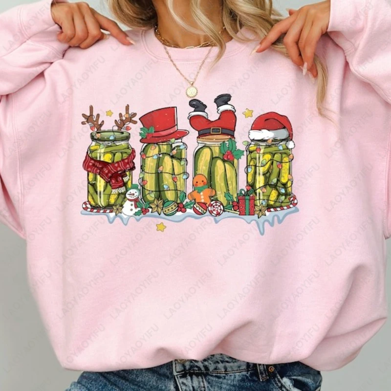 Christmas Pickle Holiday Pickle Jars Crewneck Hoodie Cute Xmas Cozy Christmas Winter Humor Pullover Men Women Unique Sweatshirt