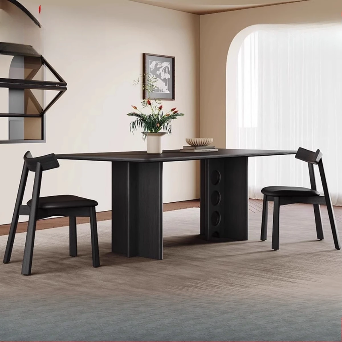 01Slate small apartment modern simple antique designer new rectangular solid wood dining table