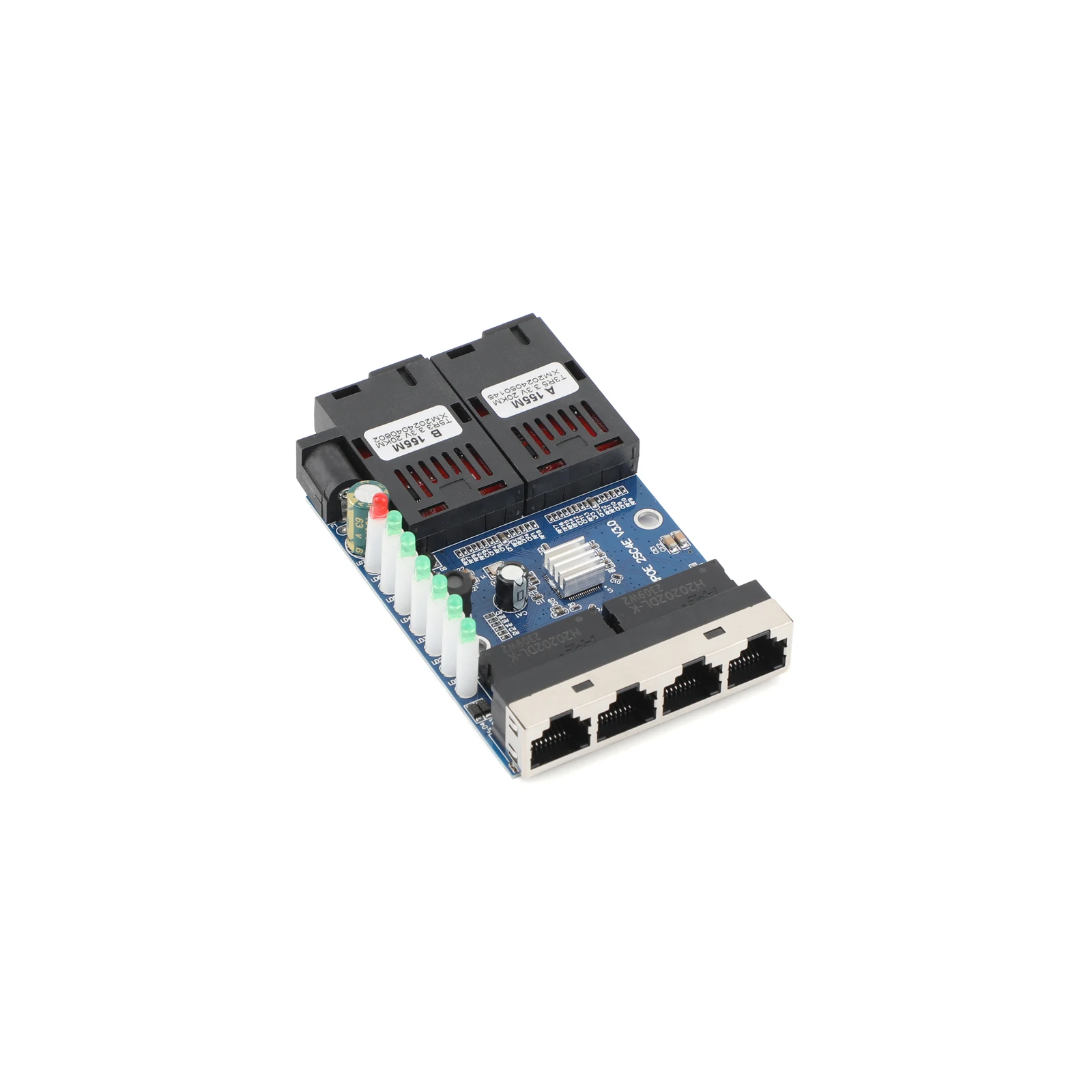 4 RJ45 to 2 SC A+B Optic Connector 10M/100M Fiber Optic Media Converter 1310nm/1550nm Ports PCBA Board 20KM Ethernet Switch Blue