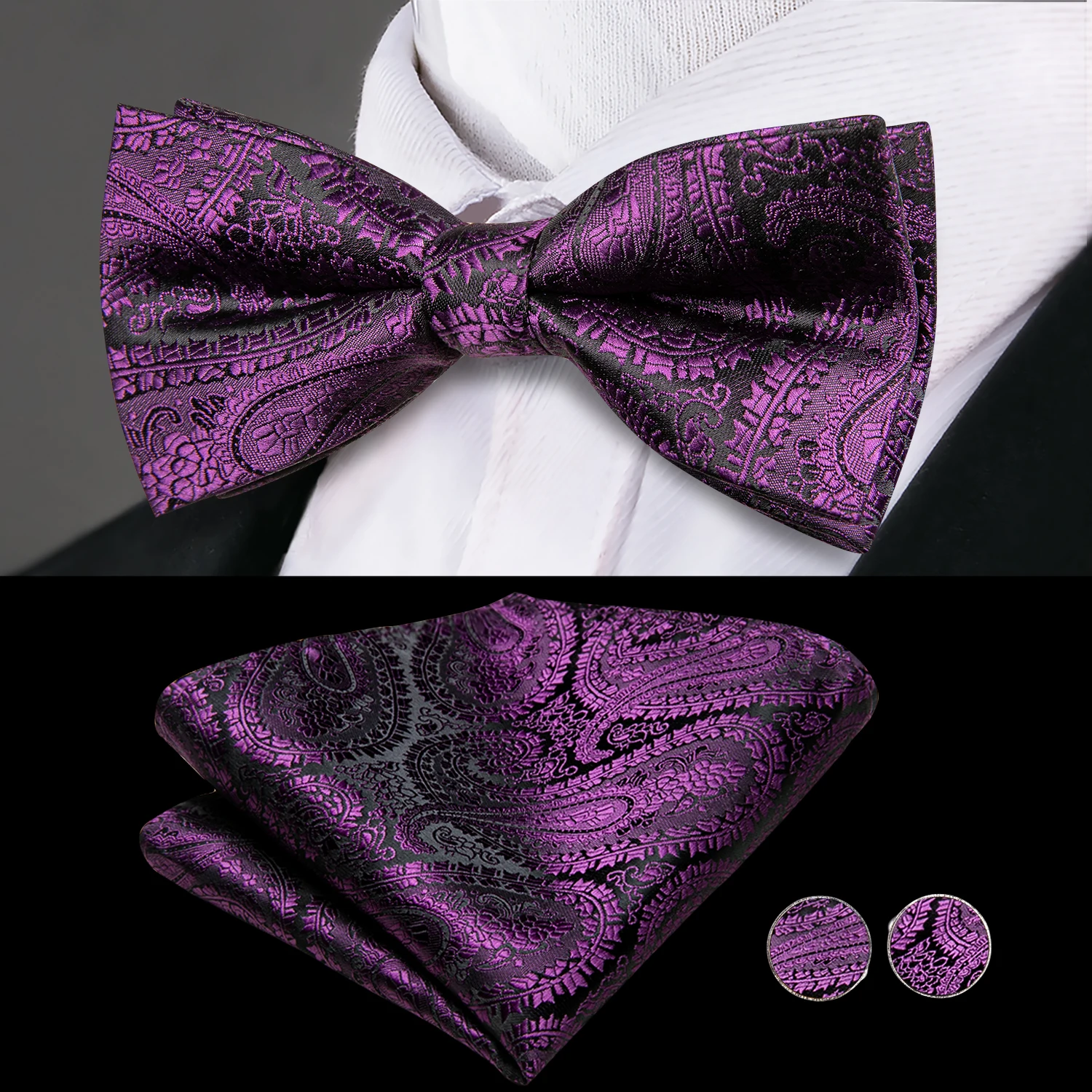 Hi-aught-Ensemble de nœuds papillon Cummerbund Paisley pour hommes, ceinture élastique, corset de smoking formel, ceintures de mariage violettes, créateur de luxe