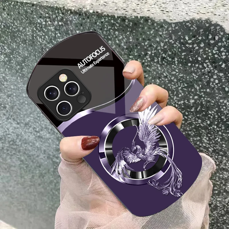 Circle Phoenix Gold Iphone 11 12 13 14 15 16 Pro Max Plus Mini 7 8 Se 2020 X Xs Xr Elliptical Tempered Glass Phone Case