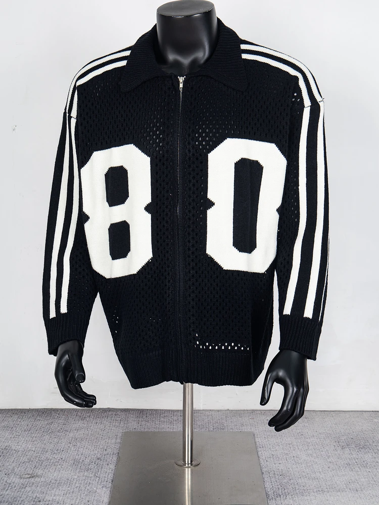 Oversize Männer Frauen Casual Gestreiften Zipper Pullover Schwarz Apricot Mantel Mit Tag Klassische Logo Jacquard Saint Hohl Gestrickte Pullover