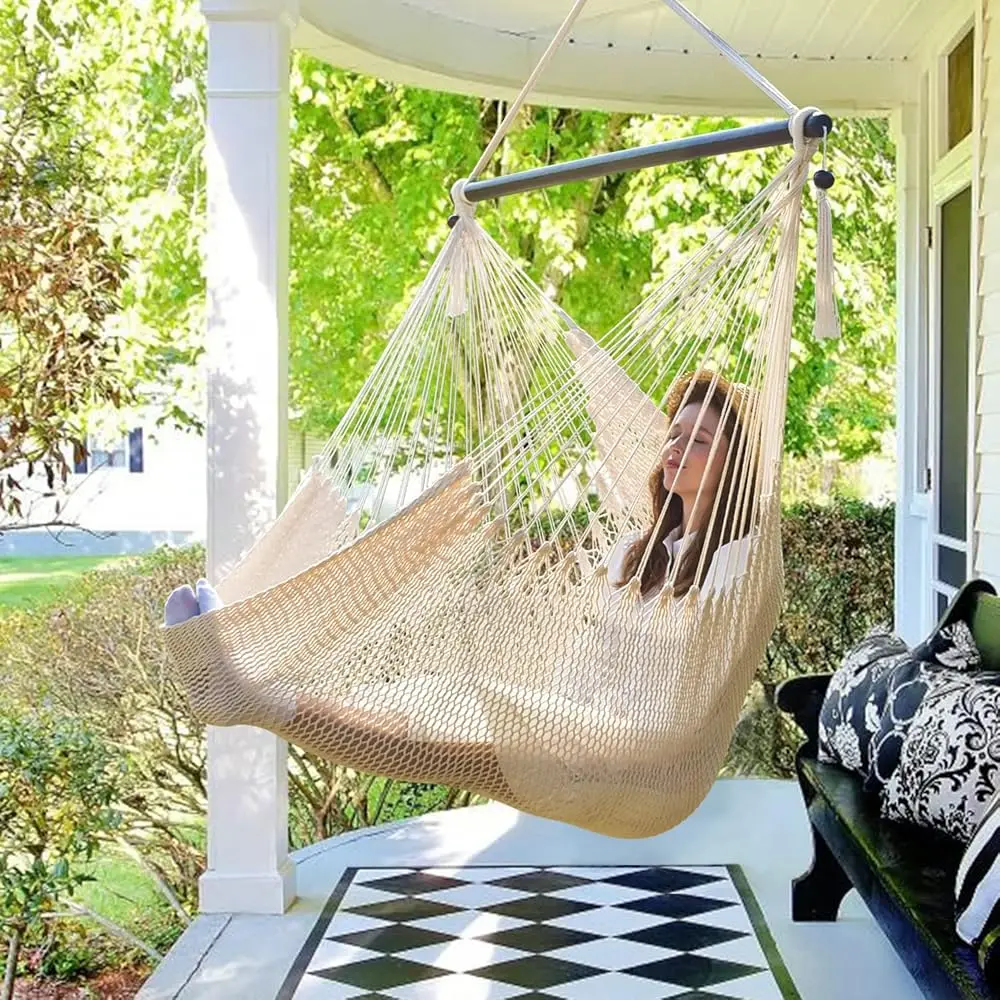 Silla Hammo grande con barra esparcidora, columpio Caribe Hammo, silla Hammo Xl para exteriores e interiores, capacidad de peso de 330 libras,