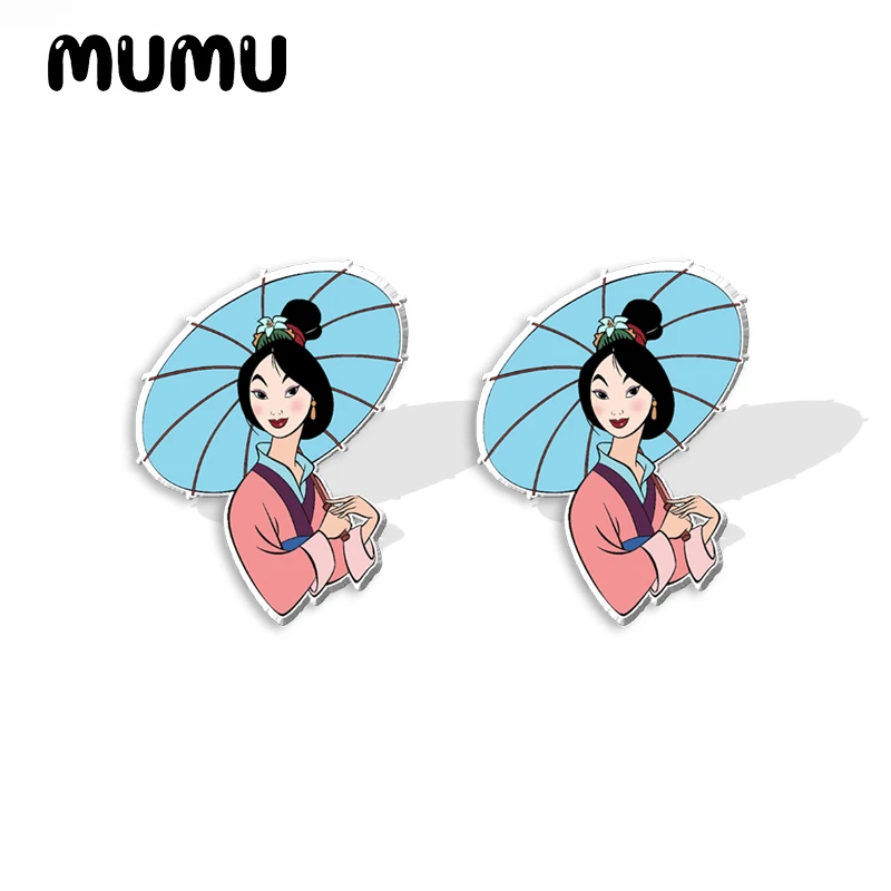 2024 New Princess Mulan Stud Earring Art Epoxy Jewelry Resin Acrylic Earrings Handmade Gifts Girl