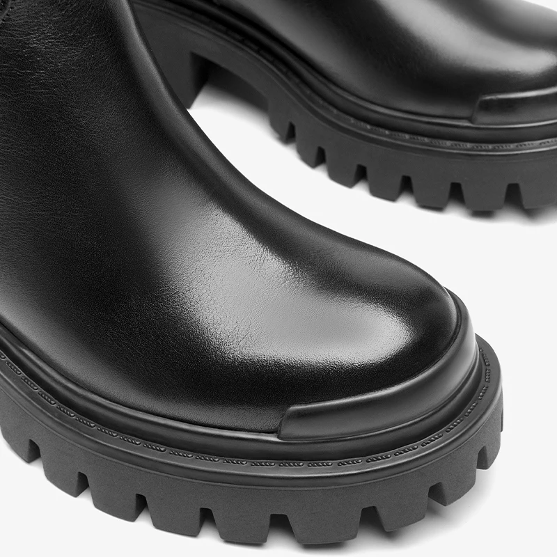 BEAUTODAY Knee-high Boots Women Genuine Cow Leather Solid Color Zipper Winter Warm Thick Sole Ladies Shoes Handmade 01517