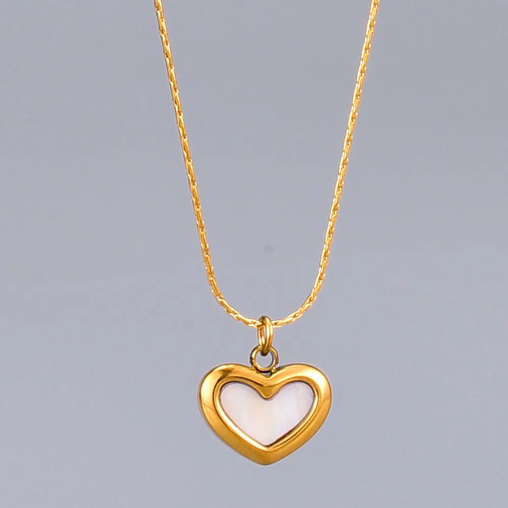 L266 Factory Wholesale - Shell-like White Lapis Lazuli Heart-Shaped Love Necklace - Collar Chain - 18K Stainless Steel - One Pie