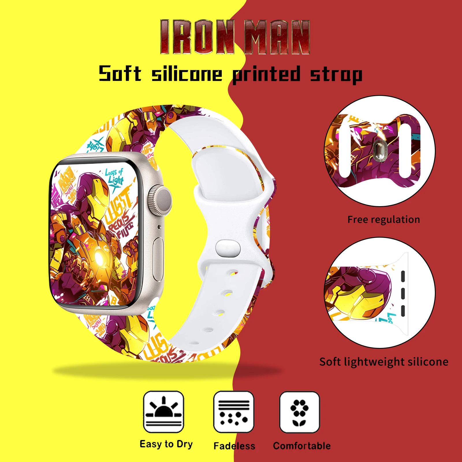 Disney Iron Man 3 Silicone Strap for Apple Watch 9 8 7 SE 6 Band Replaceable Bracelet for iWatch 45mm 44mm 42mm 40mm Watchband