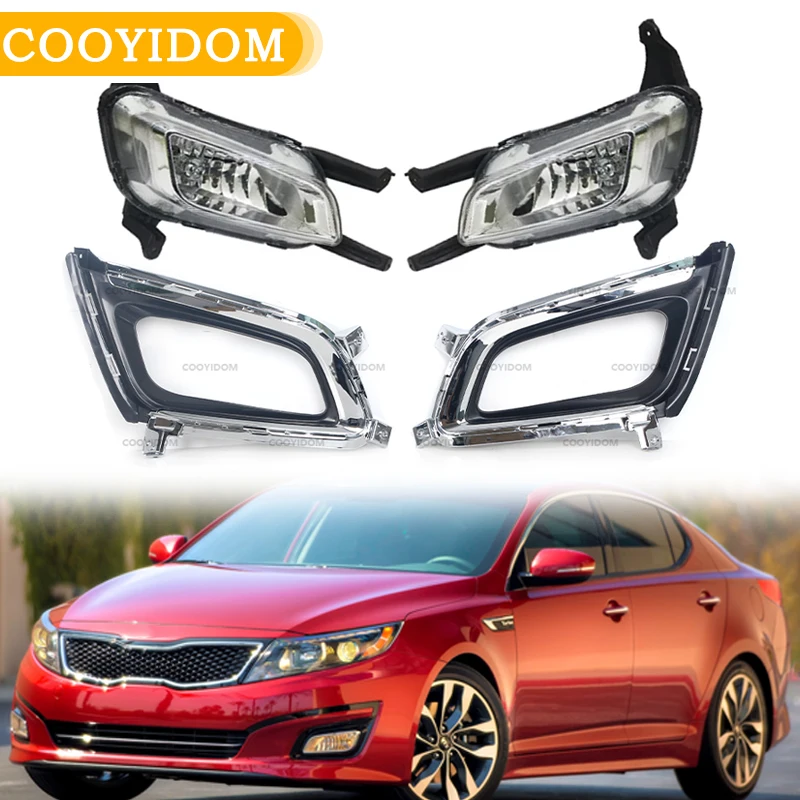 Front Bumper Fog Light For KIA Optima K5 2014 2015 DRL Daytime Driving Lamp Cover Lid Chrome Frame 865512T500 865522T500