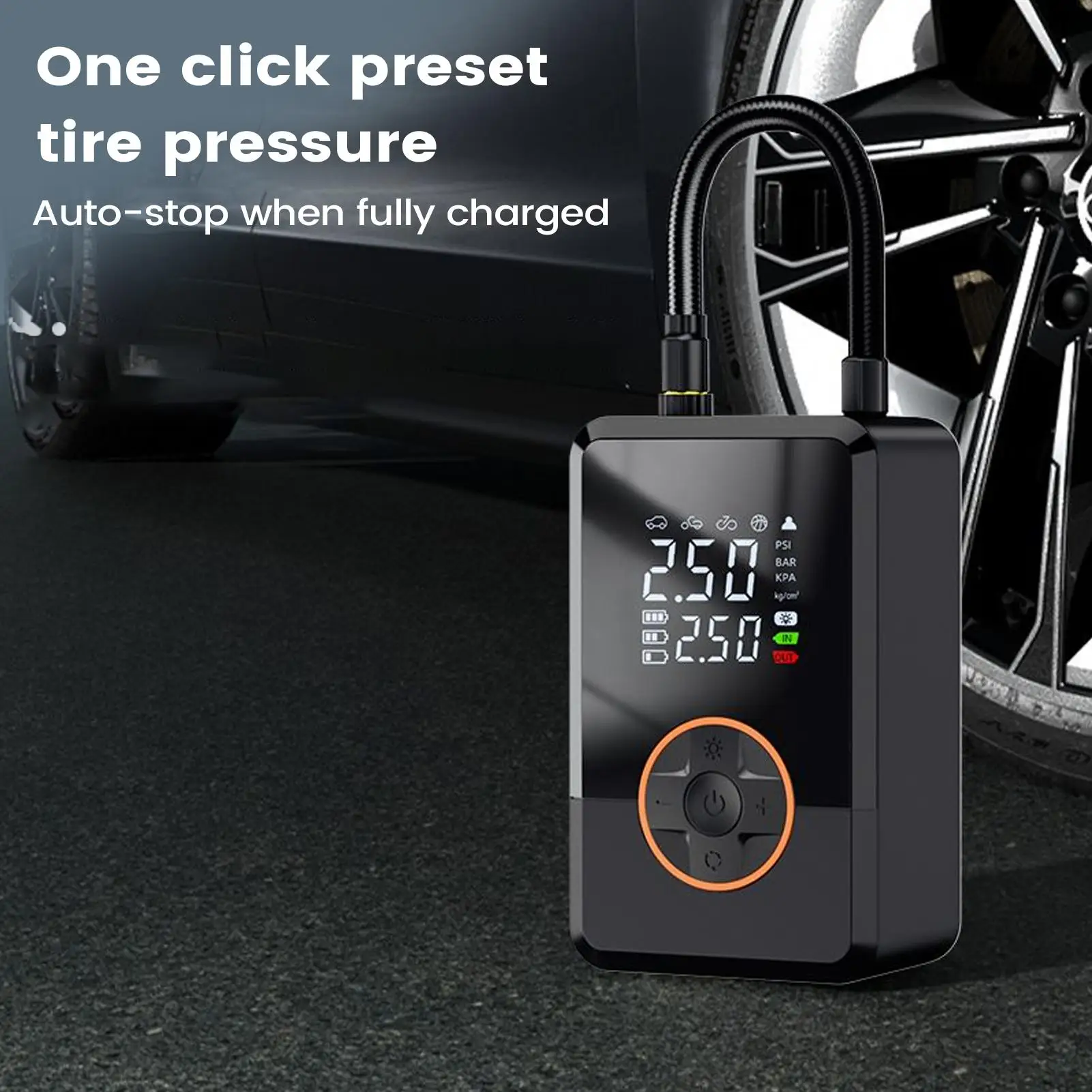 Tire Inflator Portable Air Compressor 130 PSI Portable Auto LED Inflator Electric Basketball Air Pump For Car Bike Auto Truck