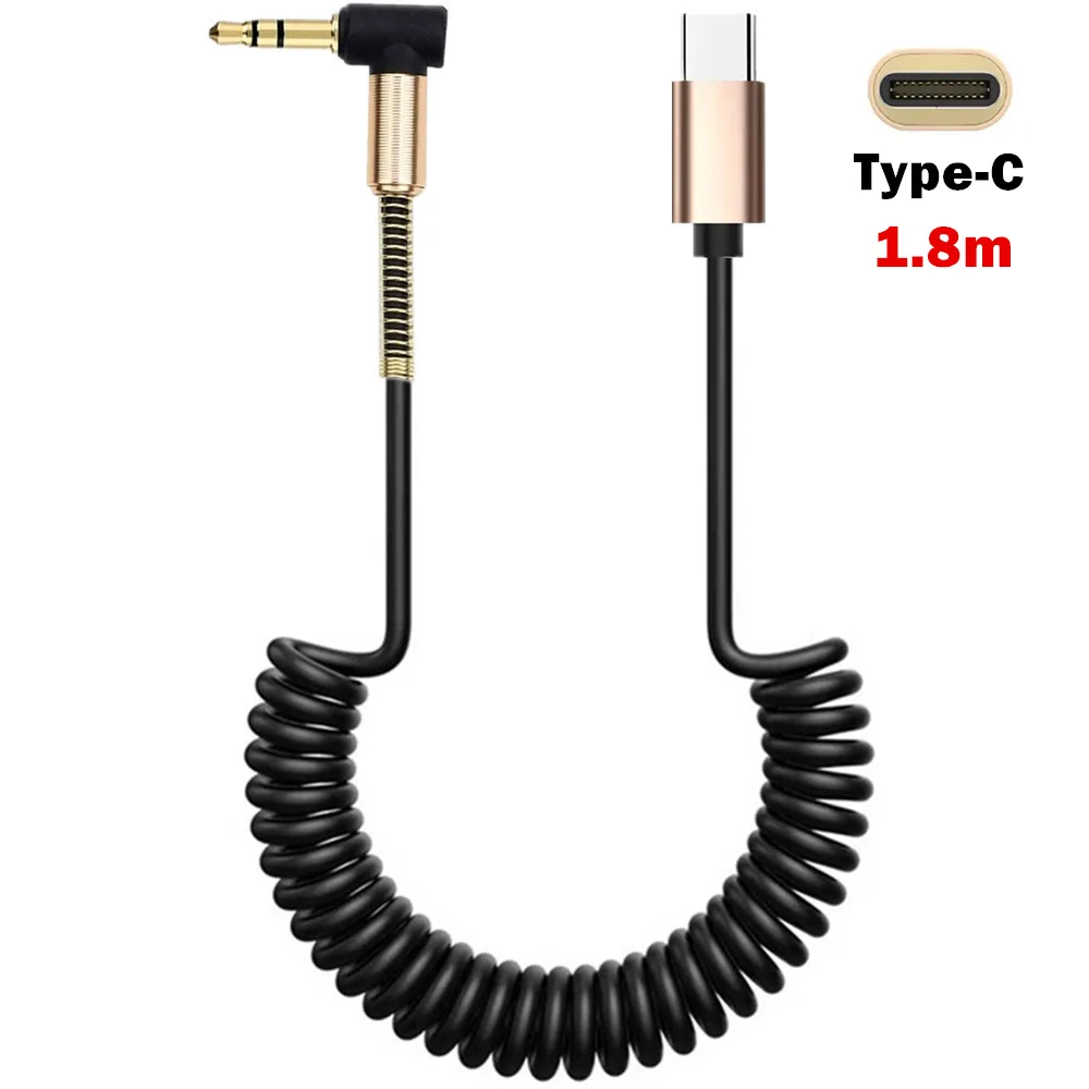 JavicTech Coiled Type C Male to 3.5mm Male Extension Headphone Audio Stereo Cord Car Aux Cable for USB-C Smartphone Device