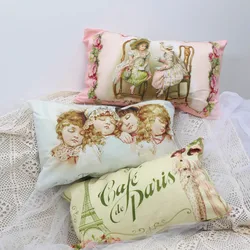European Vintage Pillowcase Home Rectangular Decorative Pillows for Sofa Girl Printed Short Plush Bed Single Pillow Covers