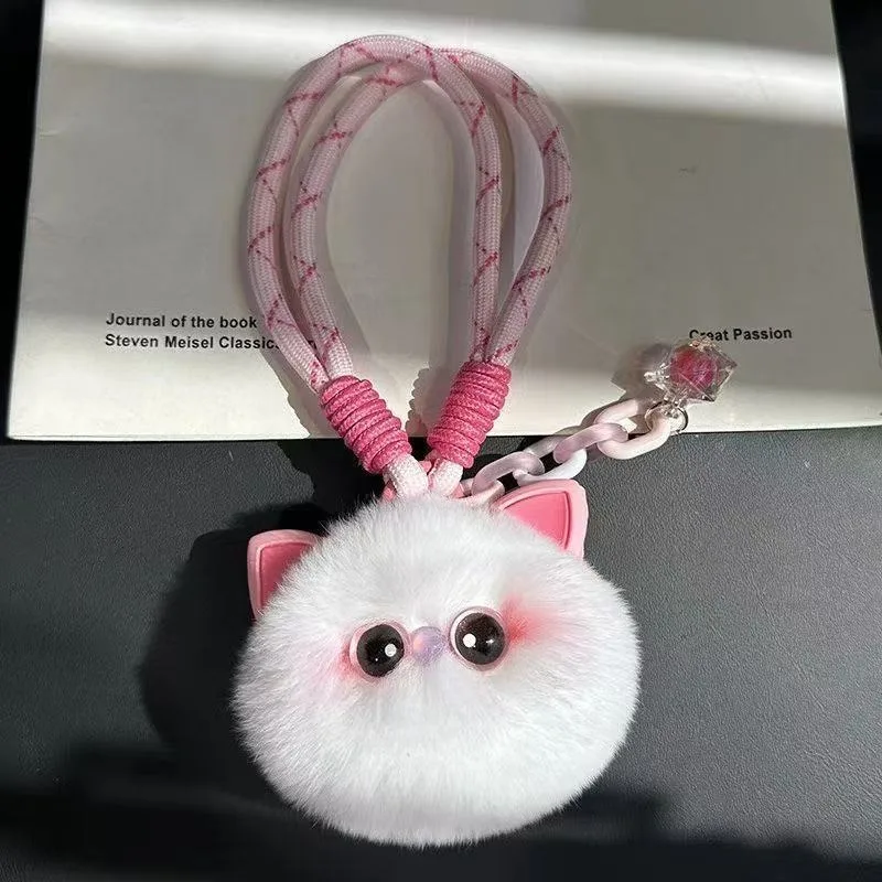 Kawaii Pluizige Pluche Kat Sleutelhanger Voor Vrouwen Meisjes Creatieve Imitatie Rex Konijnenbont Bal Hanger Tas Ornament Cadeau Voor Kat Liefhebbers