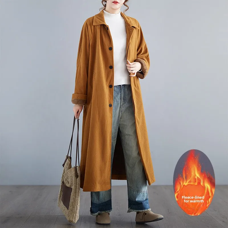 

Thiened Long Fce Women's Coat Warm Outerwear Winter New Sle Retro Match All Velvet Jaet Overcoat Commute Loose Fit