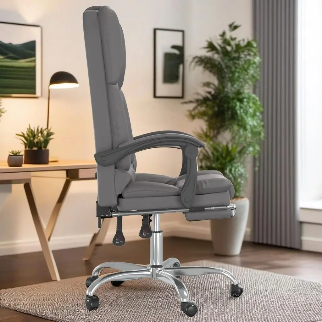 Silla de oficina reclinable ergonómica de masaje de piel sintética gris para mayor comodidad