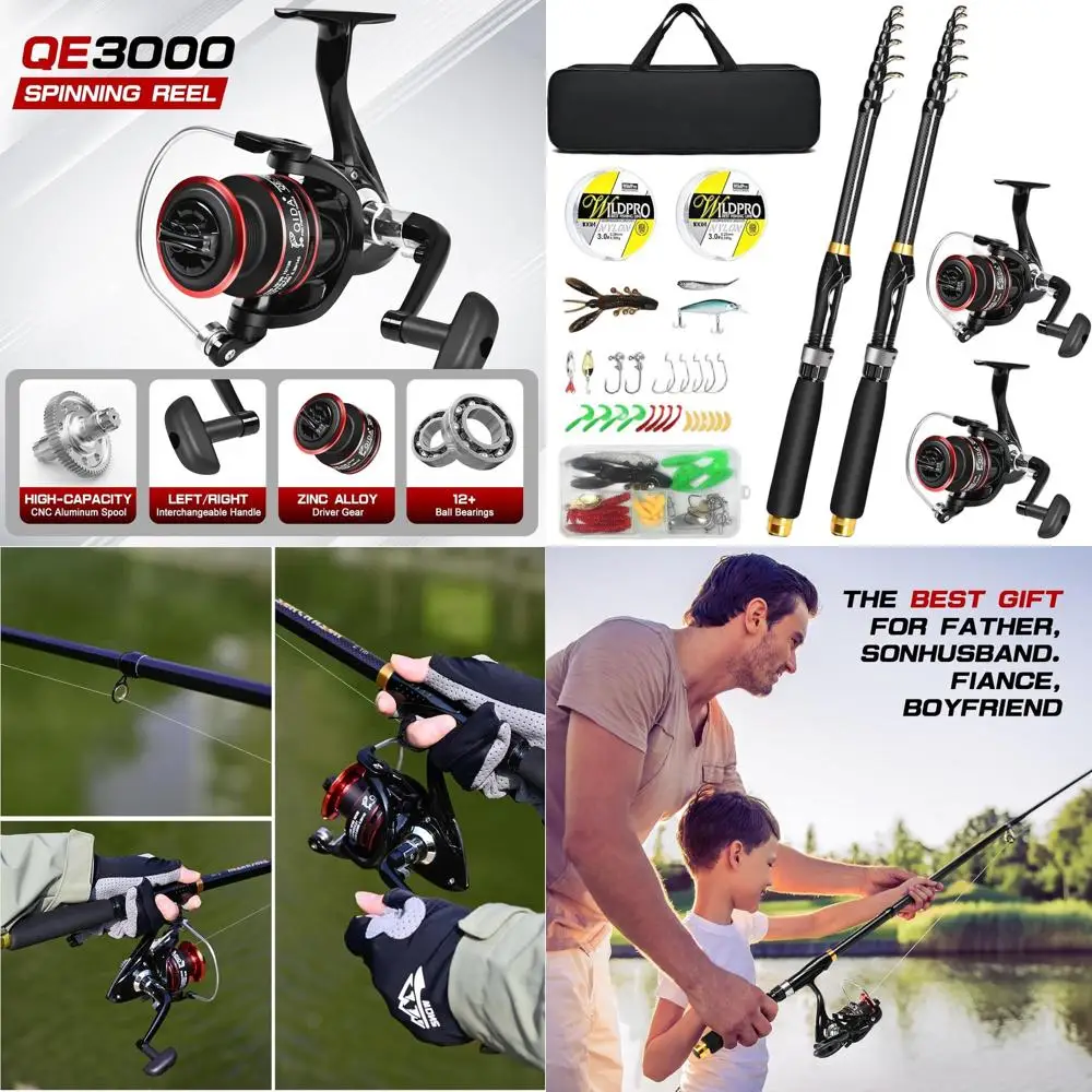 

Набор из 2-х удилищ для спиннинговой рыбалки из карбона с 2 лесками, крючками и портативной сумкой