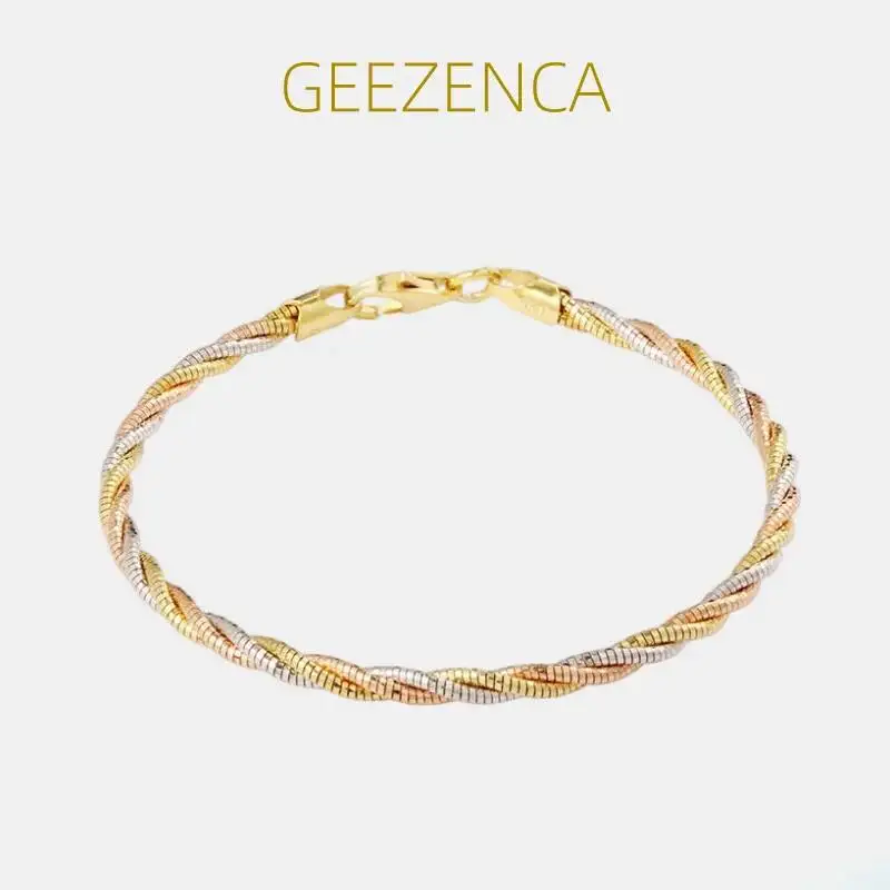925 Sterling Silver Three Color Silver Thread Woven Bracelets Fine Jewelry Women Italian Fashion Versatile Romantic Bracelets