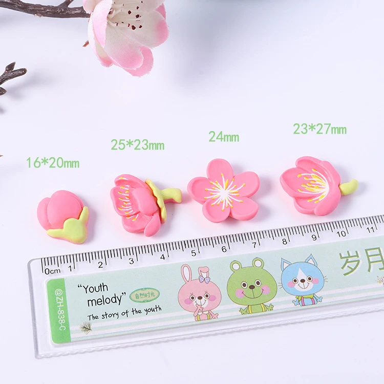 120pcs Sweet Peach Blossom Series Bud Flower Bloom Resin Flat Back Cabochon DIY Scrapbook Decor/Phone Beauty Embellishment