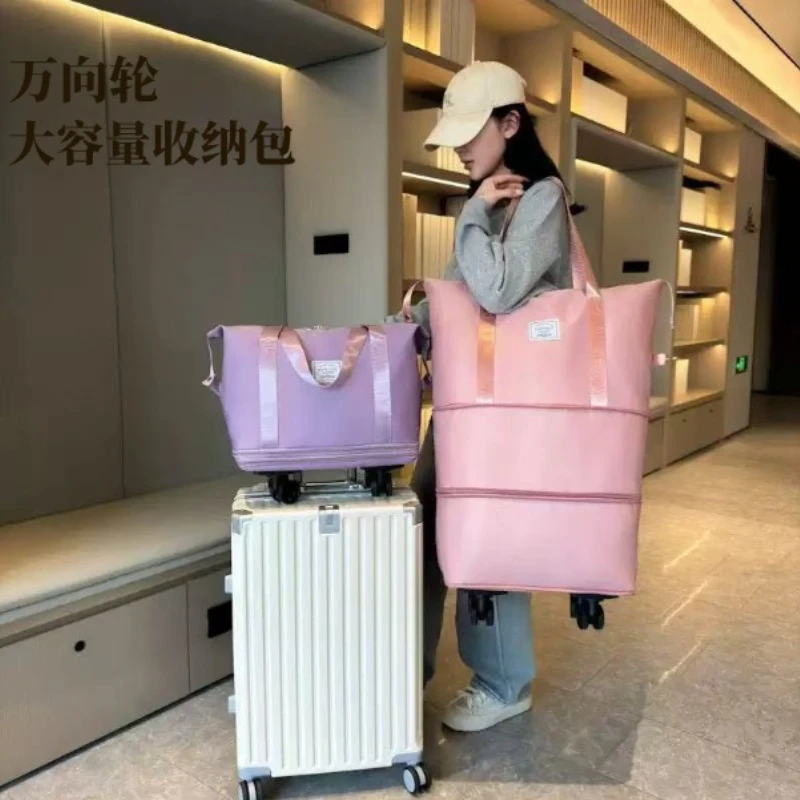 

Large Rolling Duffel Bag for Women Men, Expandable Waterproof Travel Luggage with Wet Dry Separate Pockets