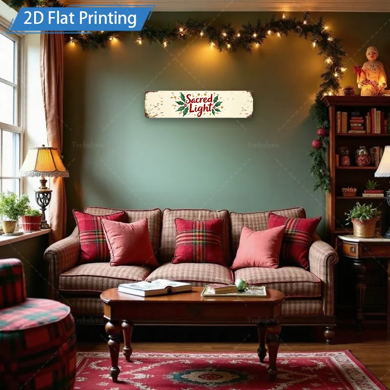 [2D FLAT] علامة معدنية قطعة واحدة، 4 × 16 بوصة ضوء مقدس لعيد الميلاد علامة معدنية ديكور جدار الفن