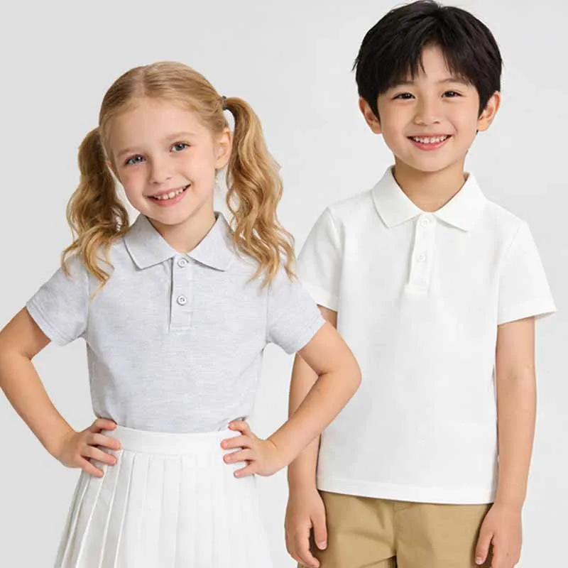 Boys Sports T-Shirt Children Collared Top Summer Short-Sleeved Casual Blouse Girls' Fashion Solid-Colour Jumper New Kids Clothes