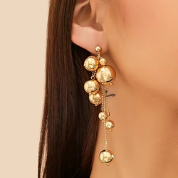 Gothic Long Tassels Round Metal Ball Pendant Earrings Women Exaggerated Irregular Beads Drop Earrings Wedding Bridal Jewelry