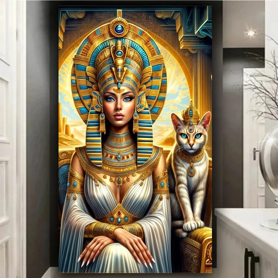 

Mysterious Egyptian Queen and Cat diamond painting Jewelry cross stitch diy Full Round Diamond mosaic Home decor