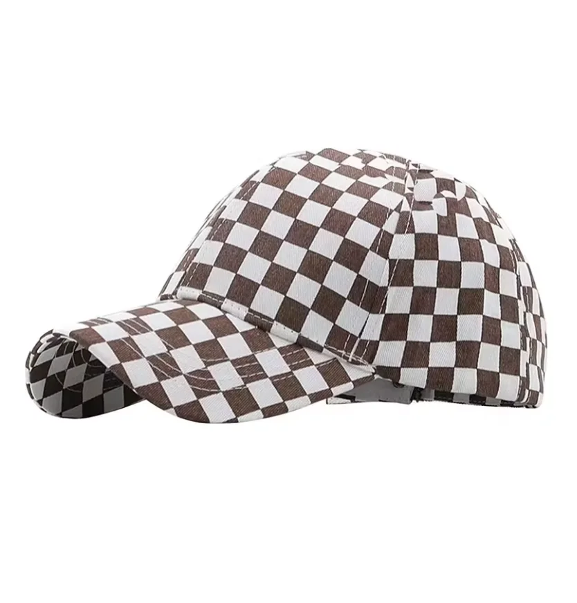 Spring Summer New Black and White Chessboard Lattice Plaid Baseball Cap Retro Casual Sunshade Sun Hat Travel Outdoor Hat Tide