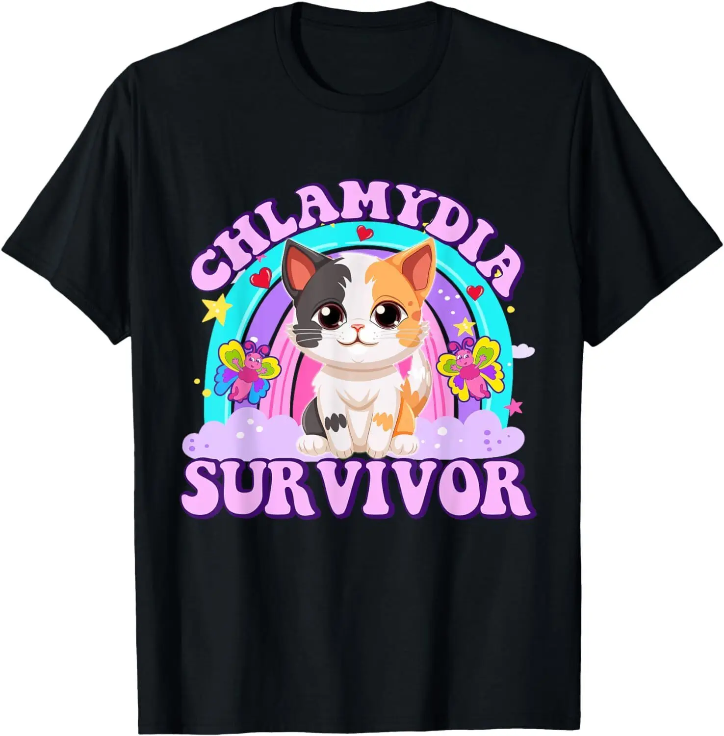 NEW! Chlamydia Survivor Funny Cat Sarcastic Inappropriate T-Shirt