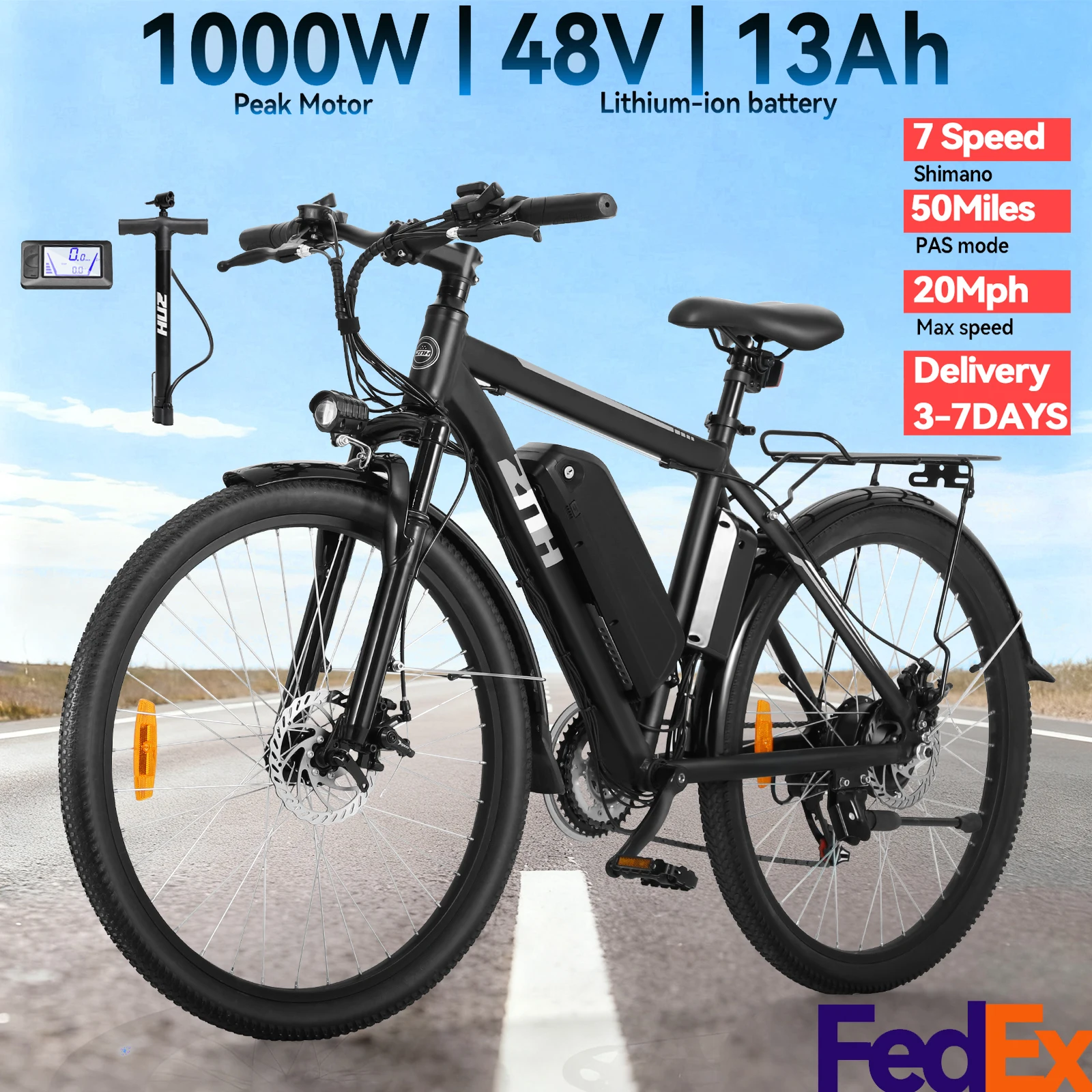1000W Peak 48V Electric Bike for Adults, 26 inch Electric Mountain Bike with Removable Battery,Up to 50Miles Range 20 MPH