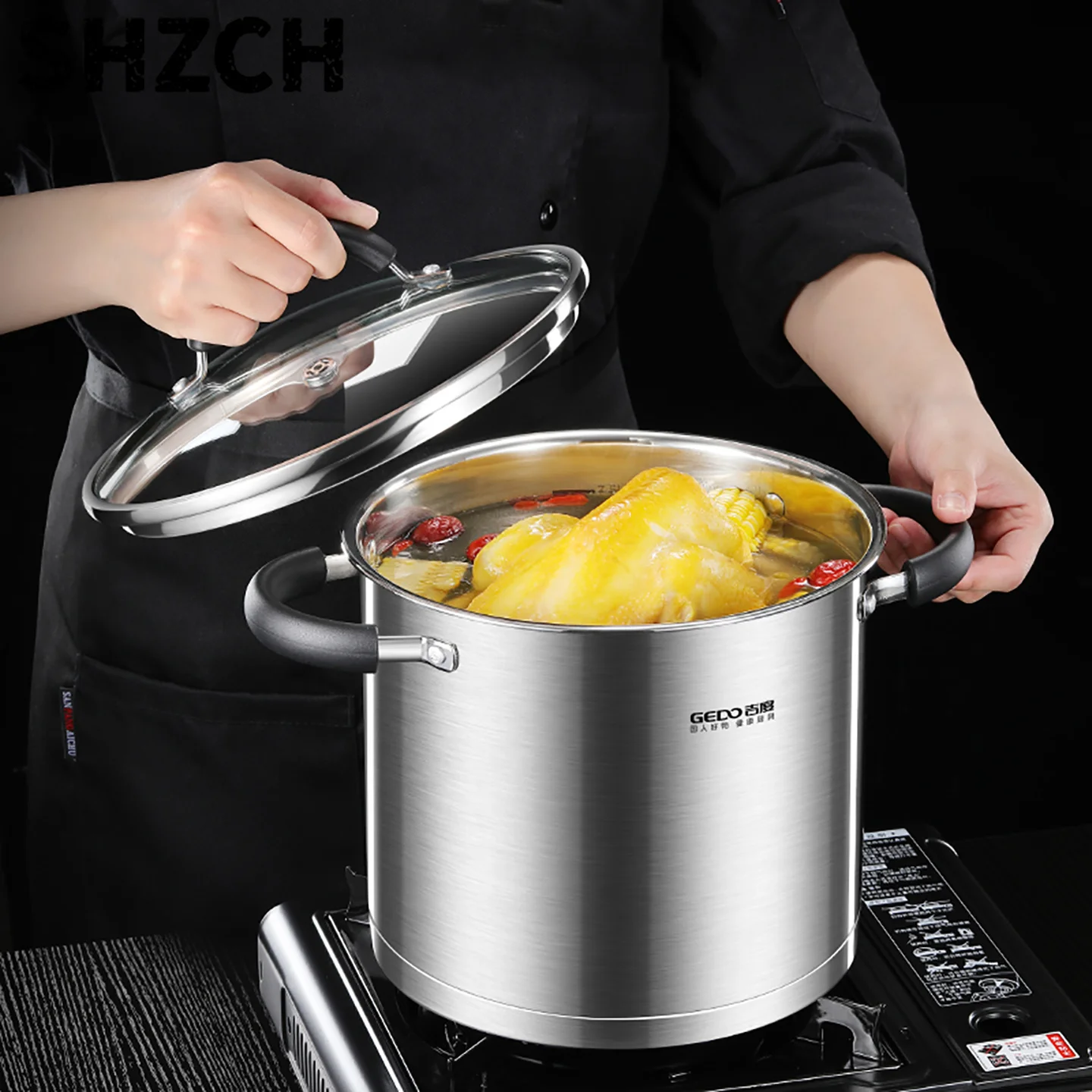Olla para estofado de cocina de acero inoxidable 304, certificación LFGB, olla recta ultragruesa, cubo de 7,5 ~ 12,5l para cocin