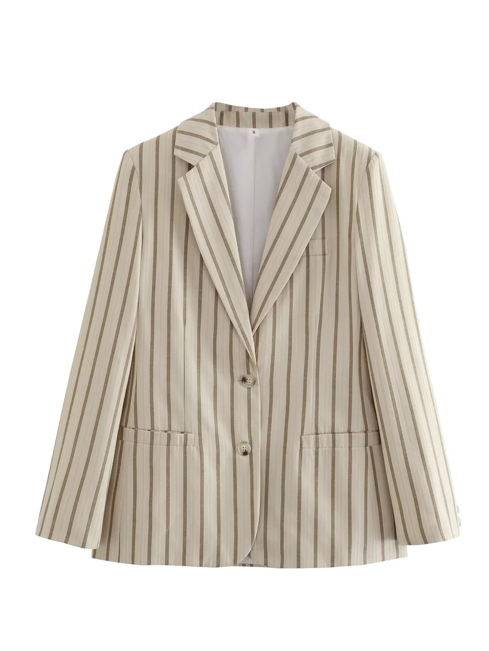 Women Striped Loose Blazer Suits Autumn Straight Long Sleeve Chic Single-breasted Office Lady Notched Collar Elegant Blazer Coat