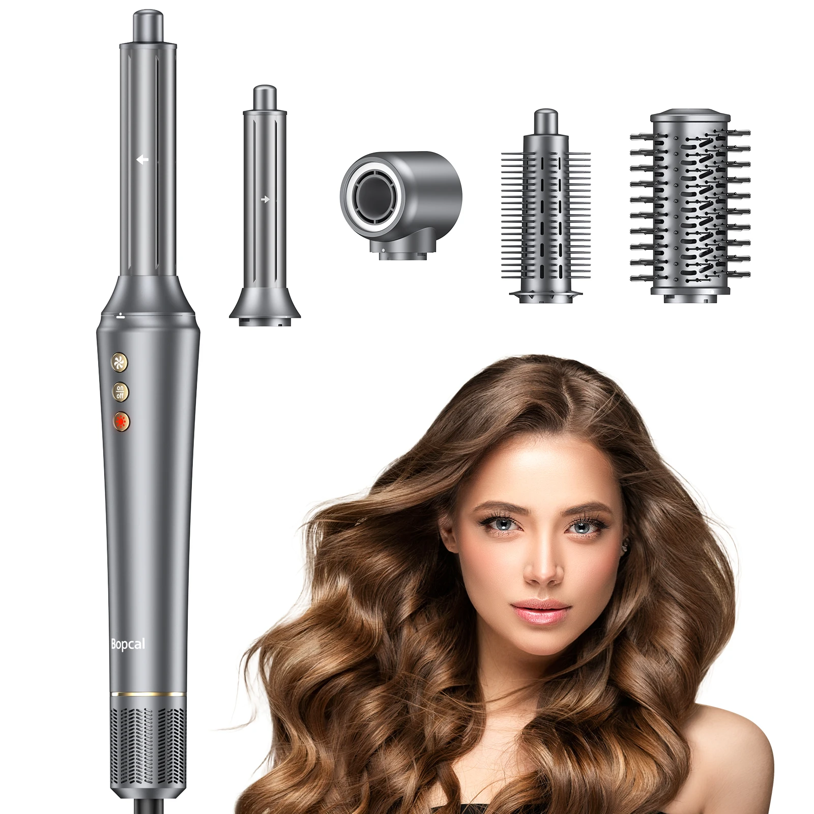 Bopcal 5 In 1 Hair Dryer Hot Air Comb Electric Hair Curling Iron 1200W High Speed Blower Multifunctional Styling Tools Hairdryer