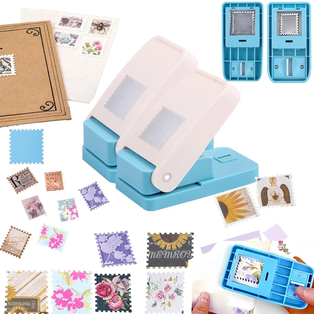 

Набор из 2 штампов-дыроколов: 1x1 дюйм и 1x0,8 дюйма, прямоугольные, для почтовых марок, рычажные, для скрапбукинга и изготовления открыток своими руками