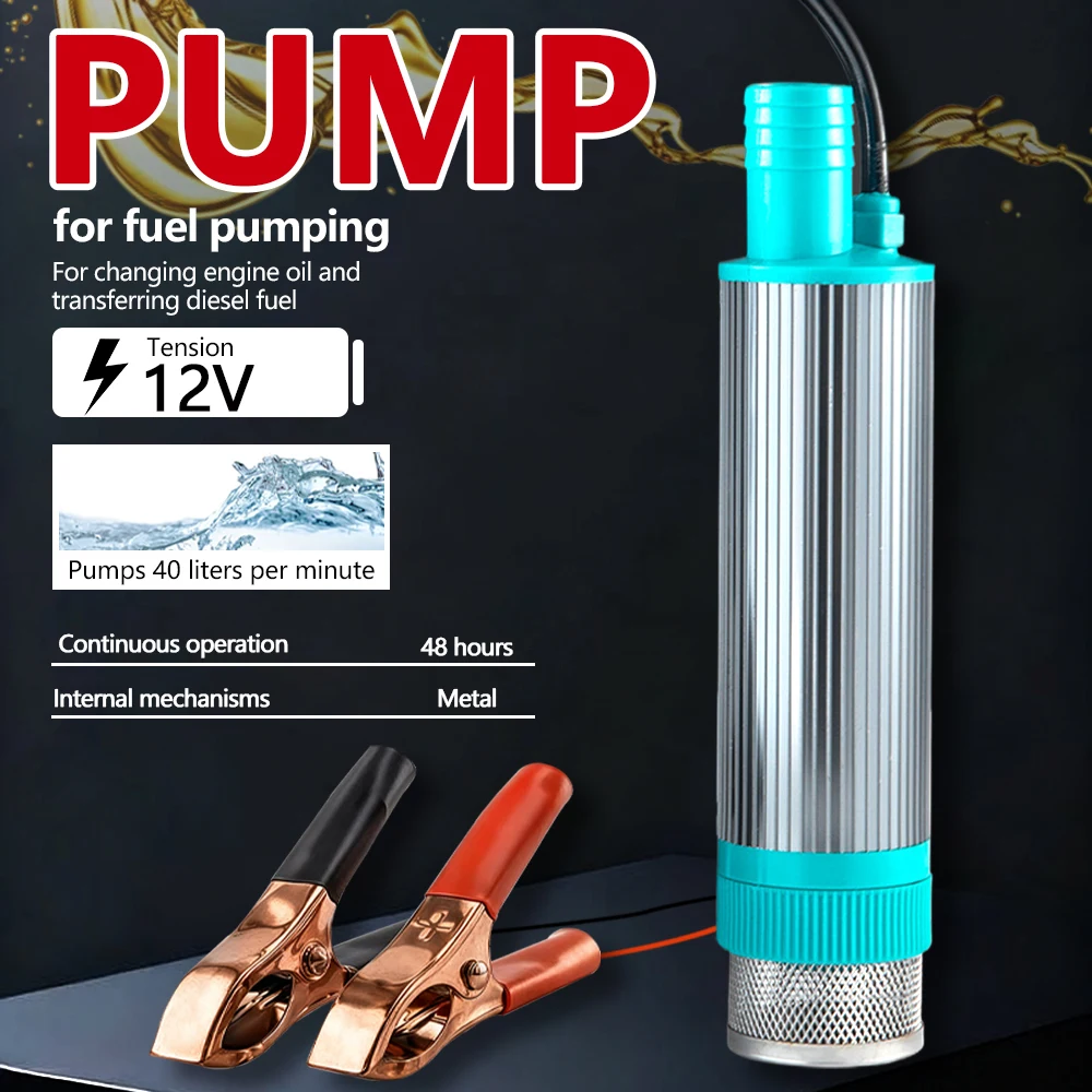

12V DC Submersible Fuel Pump 40L/min High Flow Diesel Oil Water Transfer Pump Aluminum Alloy 100W Car Refueling Pump with 3m