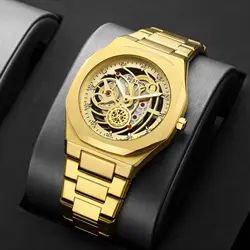 Fashion MensTop Watches Quartz Stainless Steel Fashion Business Skeleton Wristwatch Relogio Masculino 2023