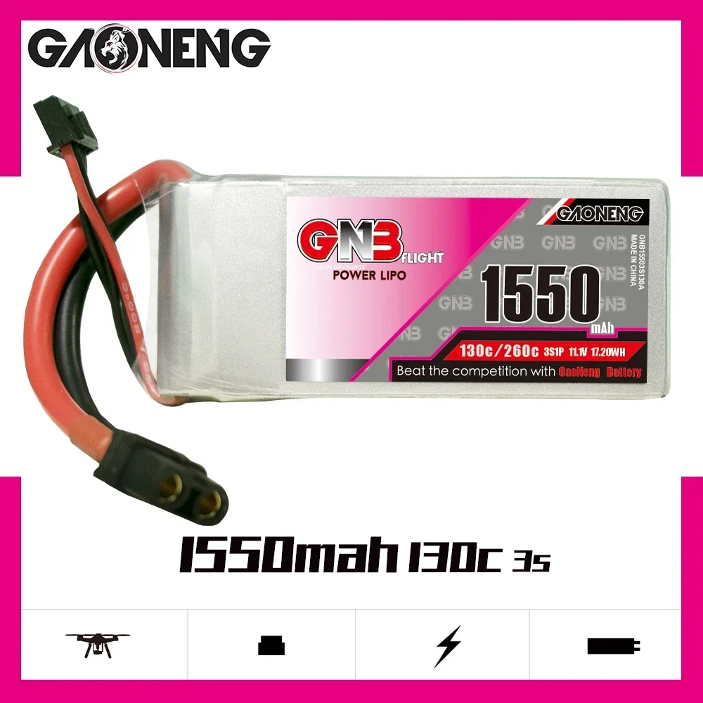 GAONENG GNB 1100/1350/1550mAh 3S 130C 260C 11.1V XT60 bateria LiPo dla Cine Whoop Cinelog Cinewhoop RC zabawka mały helikopterowy samolot