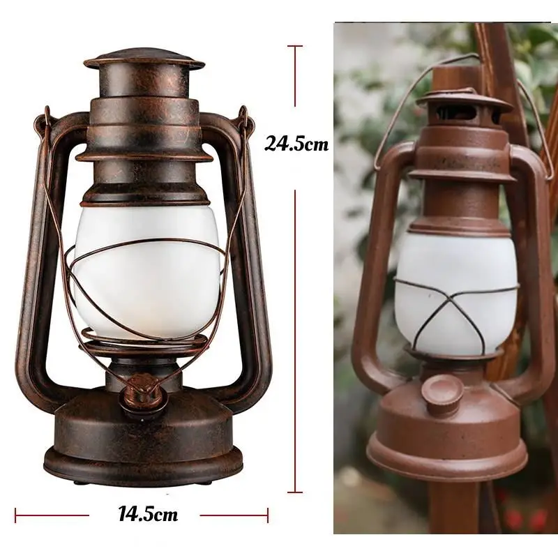 Retro Portable Lantern Outdoor Camping Kerosene Lamp Without Remote Control Dynamic Flame Light Battery Powered LED Table Lamp