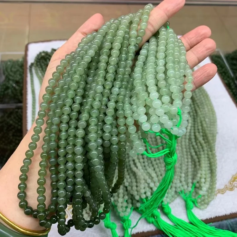 Hetian Jade Qinghai Material Gradient Color 6Mm Buddha Bead Multi-Loop Necklace Bracelet