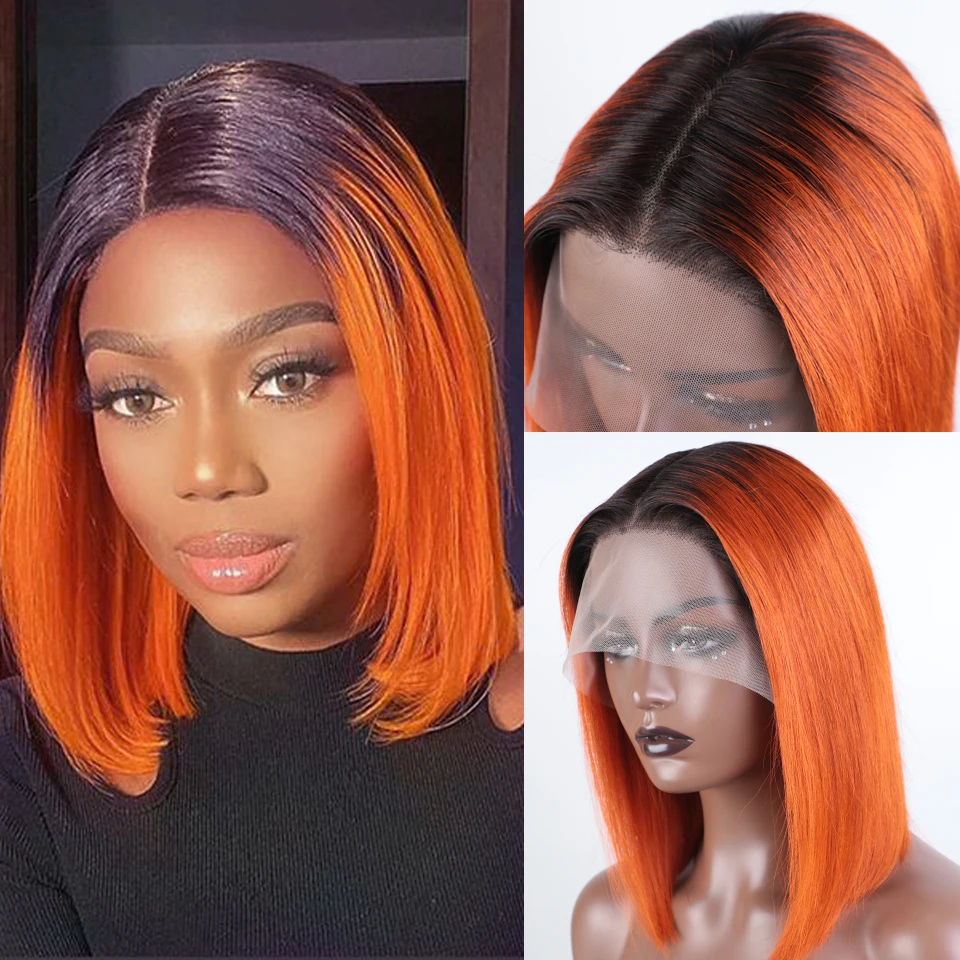 Ginger Orange Lace Front Short Bob Wigs Highlight 613/Orange Brazilian Human Hair Wigs Natural Remy Human Hair  Bob Lace Wigs