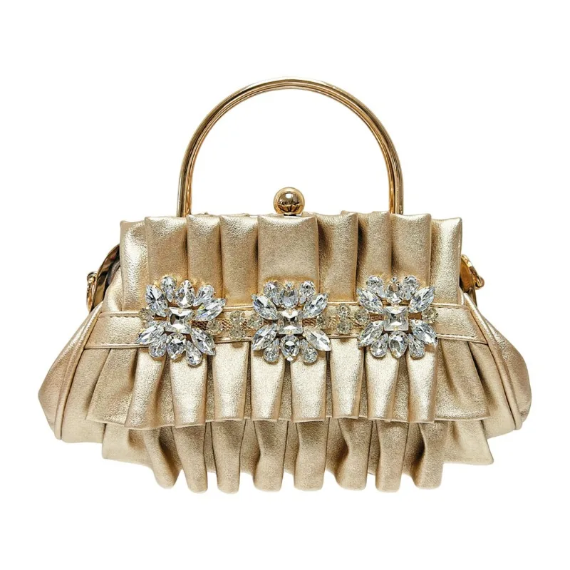 

Diamond-encrusted Lady's Handbag Soft Pleated Pu Leather Evening Bag Fashionable Rhinestone Wedding Party Banquet Clutch Bag