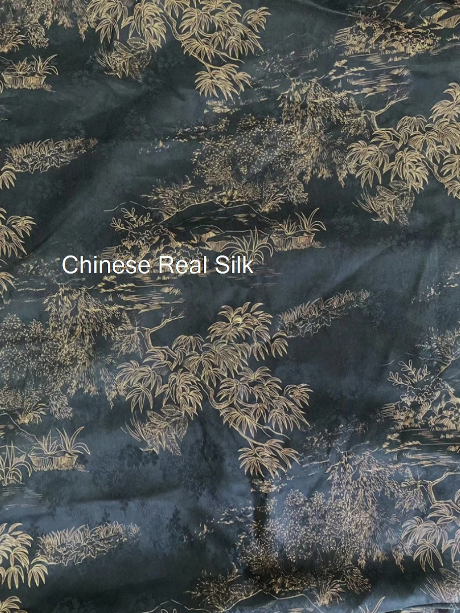 

Real Silk Background Gold Bamboo Leaf Retro Elegant Fragrant Cloud Yarn Red Cheongsam Hanfu Advanced Custom-Made Clothes Fabric