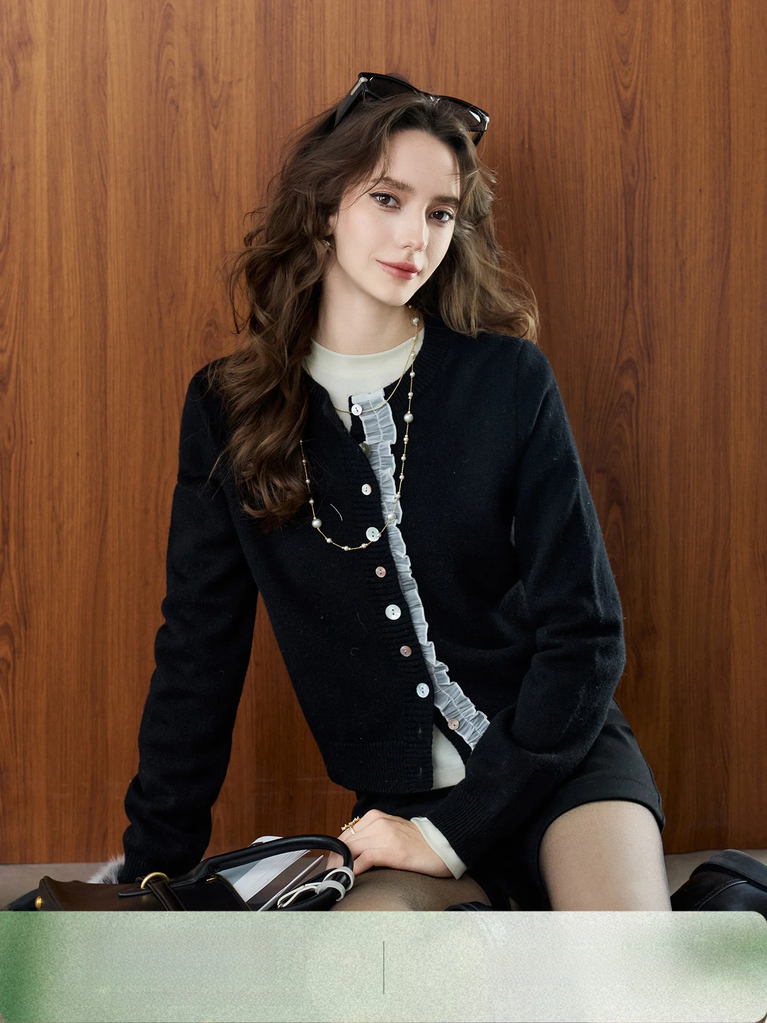 

Soft Wool Knitted Brea Lace Trim Versatile Women's Sweater Spring Cardigan Loose Fit round Ne Long Sve Button up Knitwear