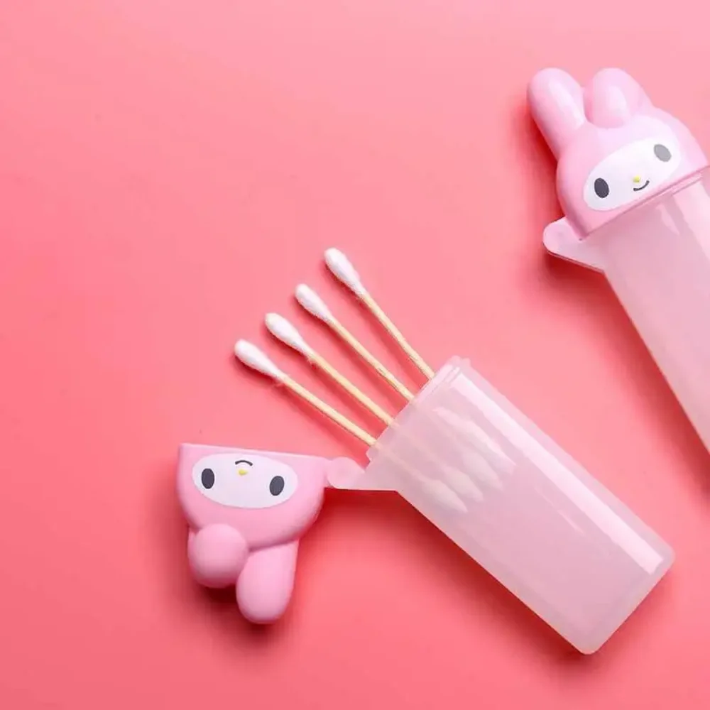 Kawaii 헬로 키티 Sanrio 보관 상자 애니메이션 마이 멜로디 이쑤시개 화장품 면봉 보관 상자 휴대용 여행 미니 컨테이너 선물