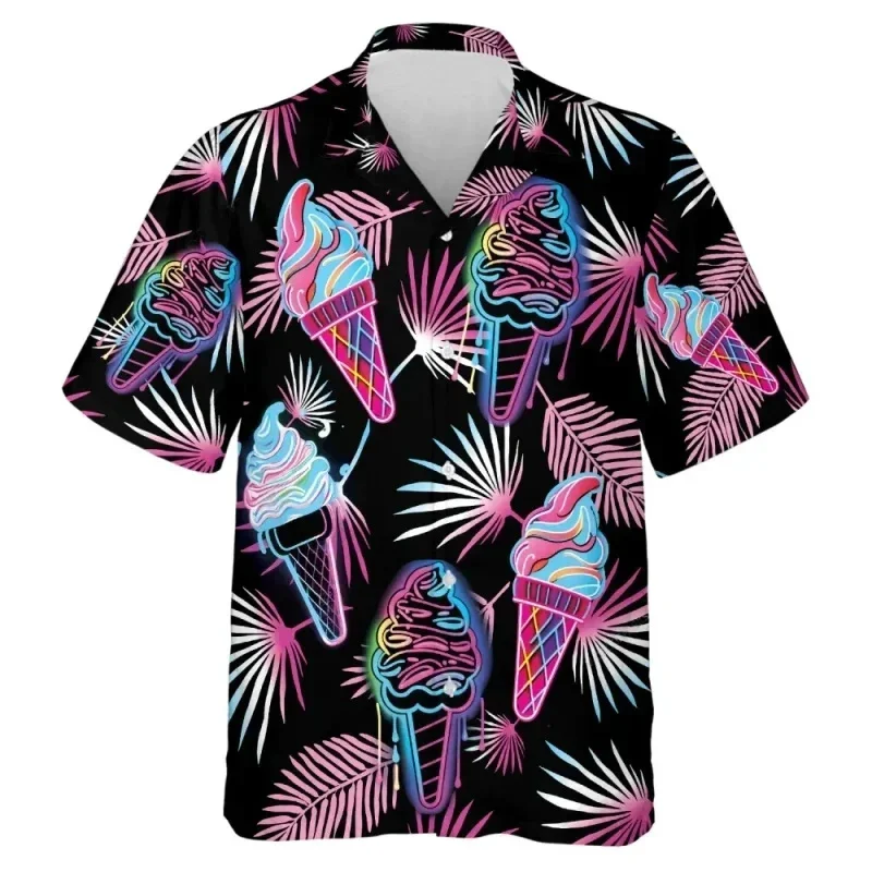 

Colorful Ice Cream Pattern Hawaiian Shirt For Men Skull Popsicle 3D Printed Short Sleeves Summer Street Blouse Surf Aloha Shirts