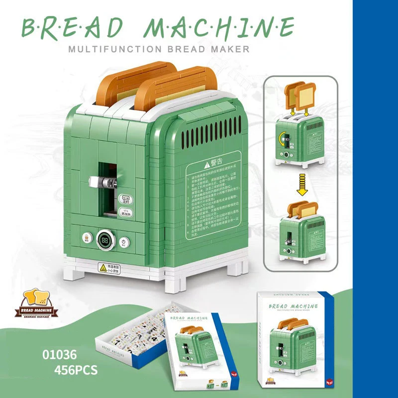 

Creative Modern Toaster Mini Block Household Electrical Appliances Construction Model Bread Machine Build Brick Educational Toy